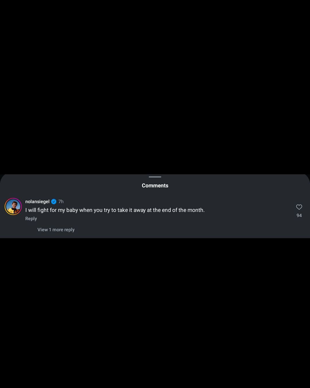 Screenshot of Nolan Siegel's comment under Arrow McLaren's post via @arrowmclaren